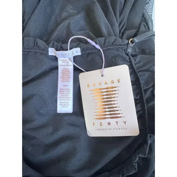 Savage X Fenty Rihanna Sz L Mesh Dress Black Tank Sleeveless Ruched Night Gown - Picture 4 of 7